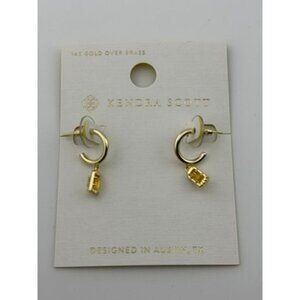 Kendra Scott Serena‎ Gold Tone Huggie Earrings Yellow Opalite